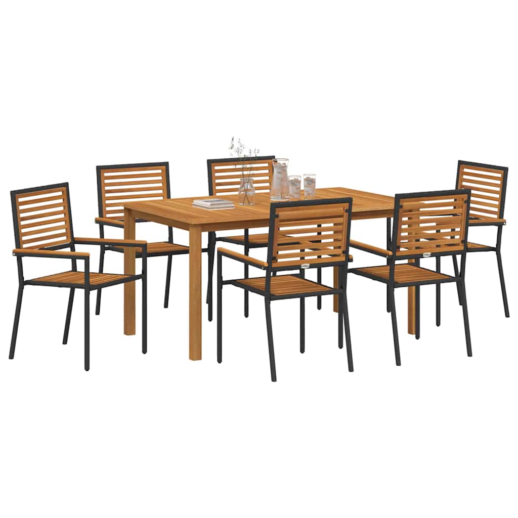 Set da Pranzo per Giardino 7 pcs Nero Poly Rattan - immagine 3