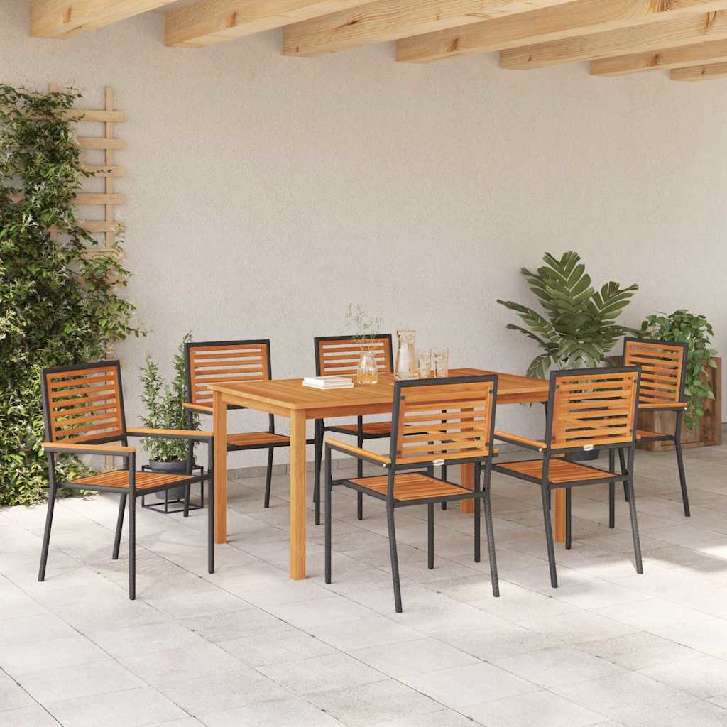Set da Pranzo per Giardino 7 pcs Nero Poly Rattan - immagine 4