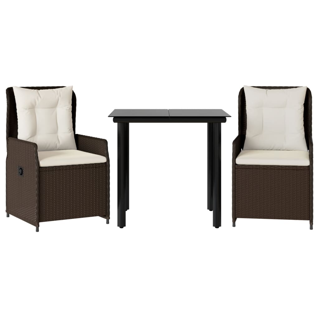 Set da Pranzo da Giardino 3pz con Cuscini in Polyrattan Marrone - immagine 2