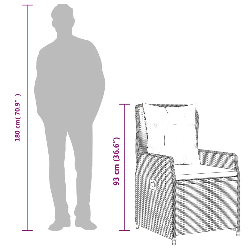 Set da Pranzo da Giardino 3pz con Cuscini in Polyrattan Marrone - immagine 8