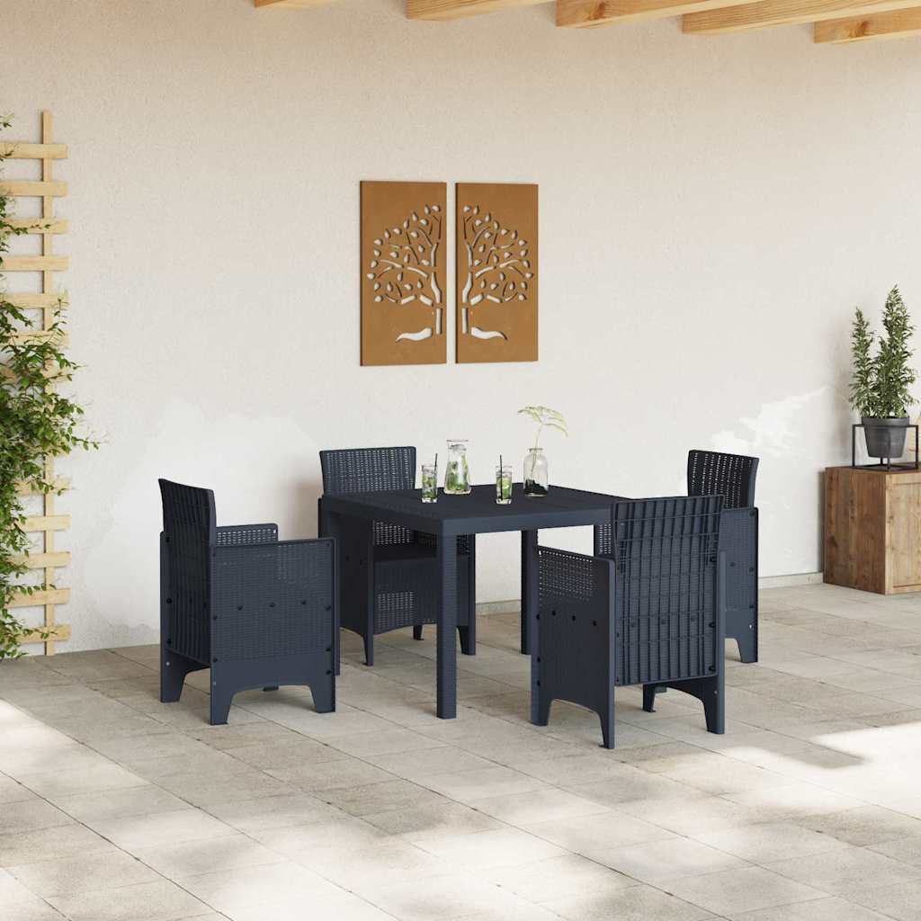 Set da Pranzo per Giardino 5 pcs Antracite Rattan Polt - immagine 3