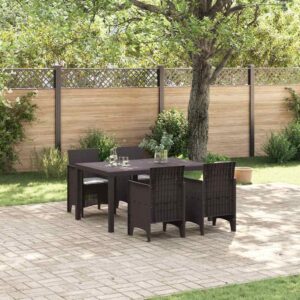 Set da Pranzo per Giardino 5 pcs Marrone Rattan Polt