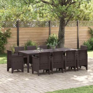 Set da Pranzo per Giardino 11 pcs Marrone Rattan Polt