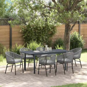 Set da Pranzo per Giardino 7 pcs Grigio Poly Rattan