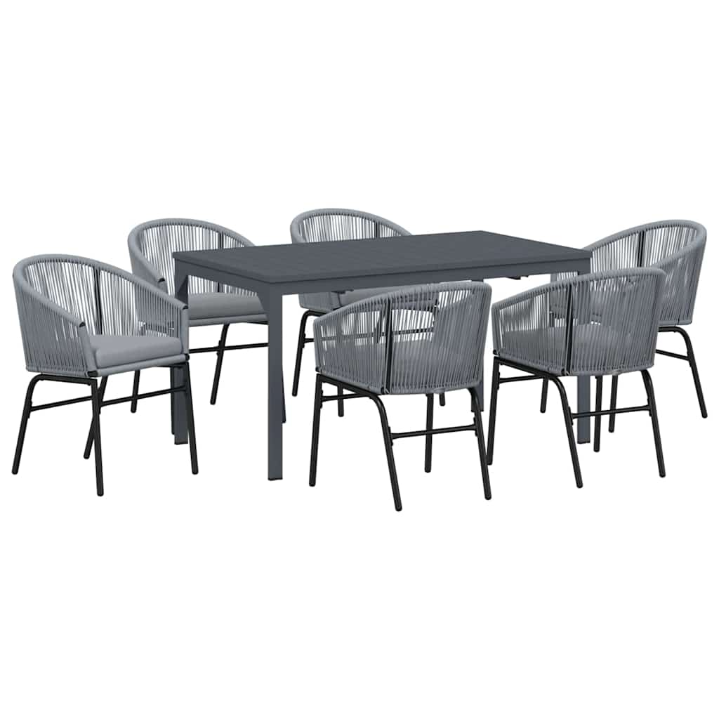 Set da Pranzo per Giardino 7 pcs Grigio Poly Rattan - immagine 2