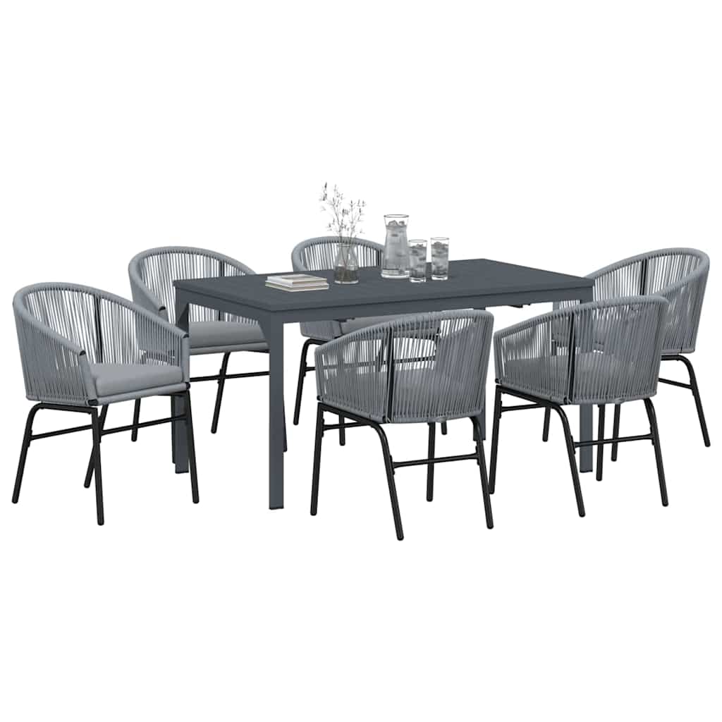 Set da Pranzo per Giardino 7 pcs Grigio Poly Rattan - immagine 3