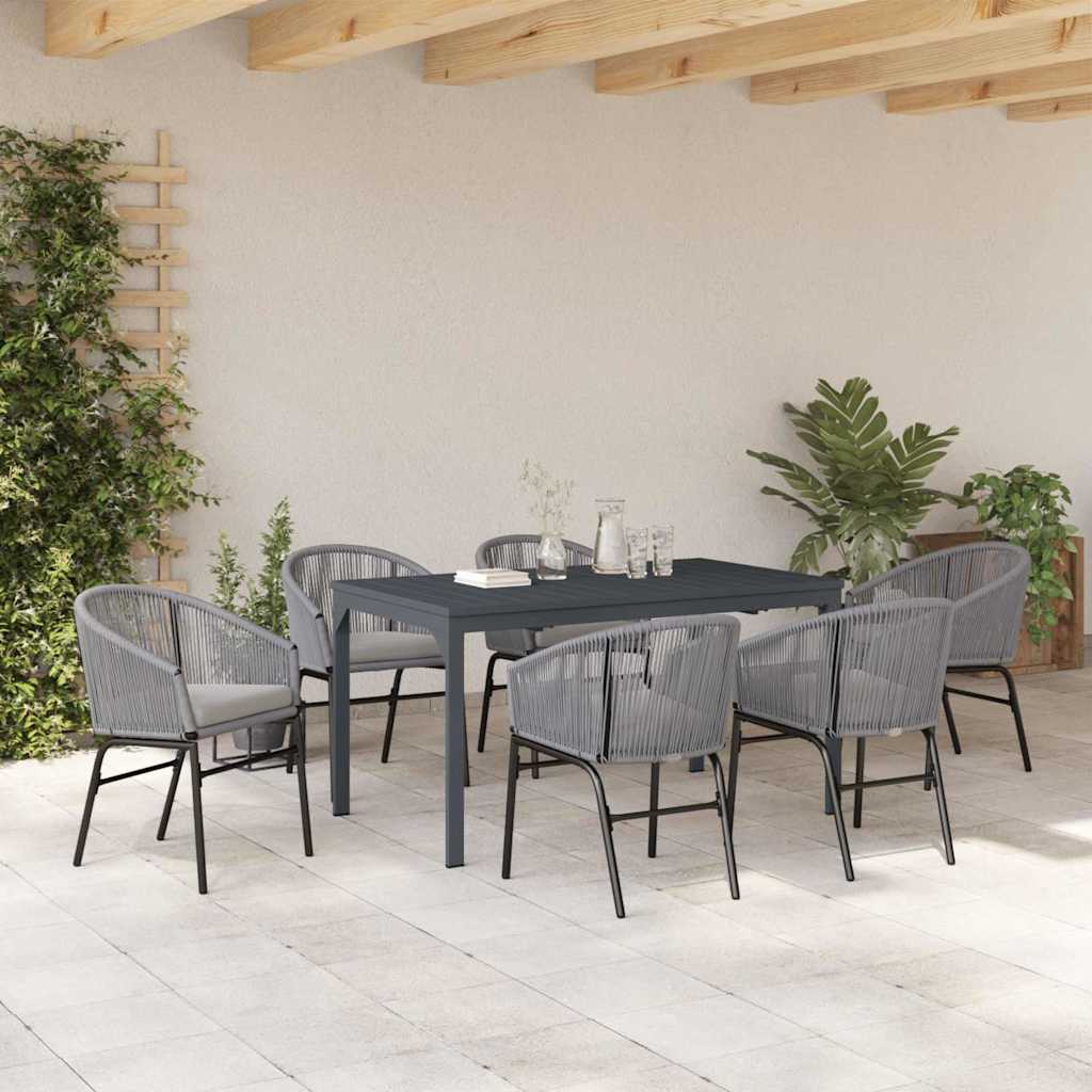 Set da Pranzo per Giardino 7 pcs Grigio Poly Rattan - immagine 4