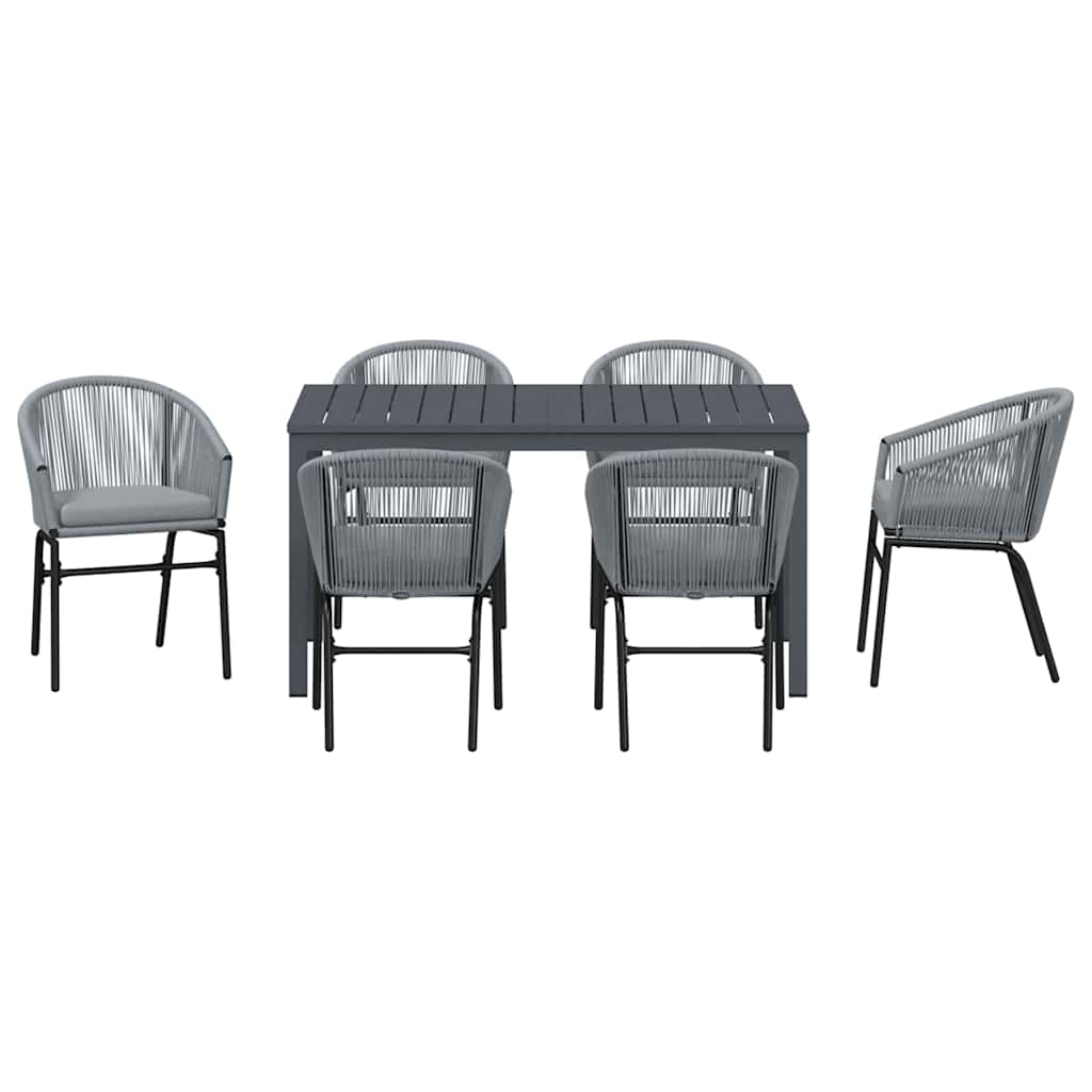 Set da Pranzo per Giardino 7 pcs Grigio Poly Rattan - immagine 7