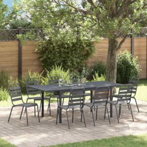Set da Pranzo per Giardino 9 pcs Antracite Acciaio