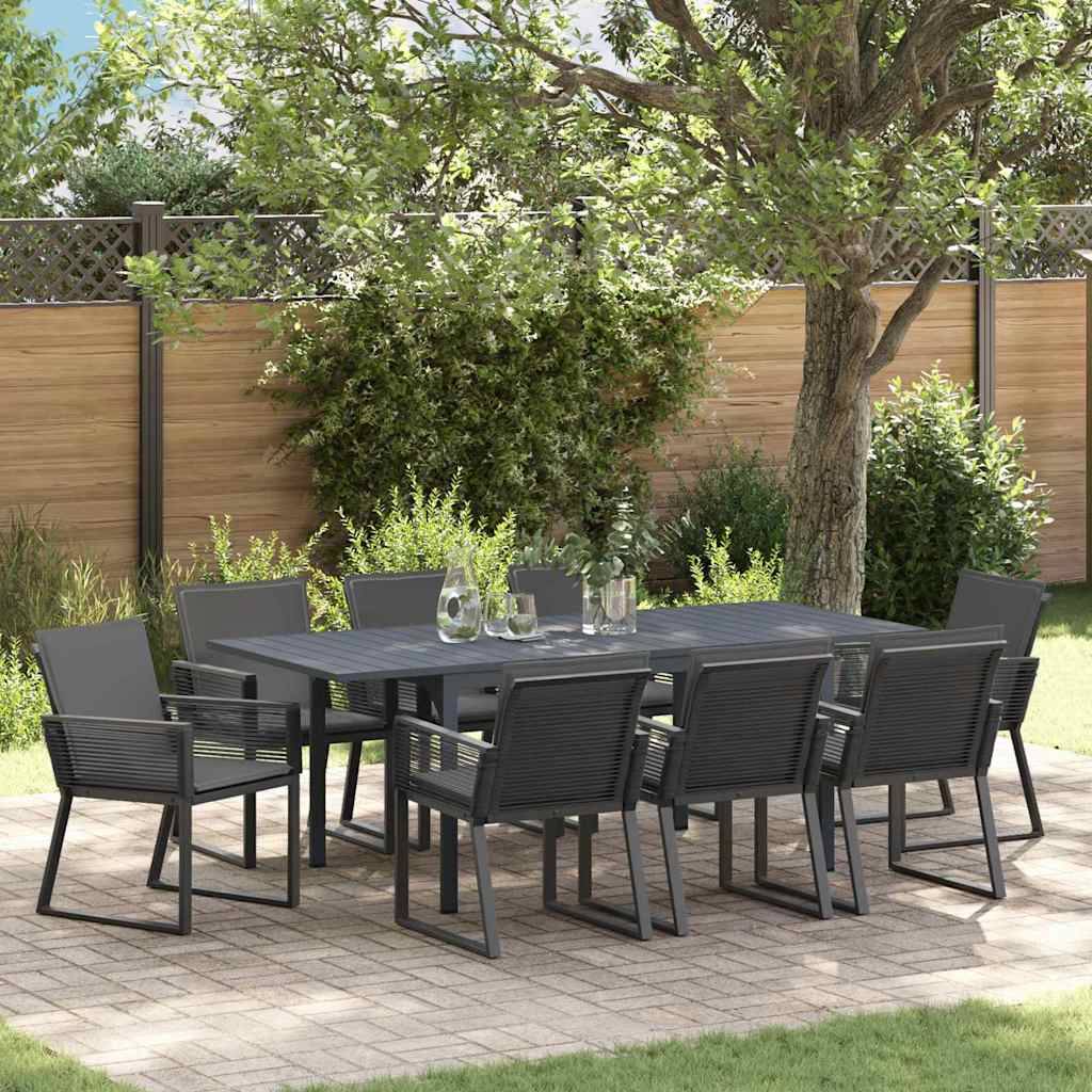 Set da Pranzo per Giardino 9 pcs Nero Poly Rattan