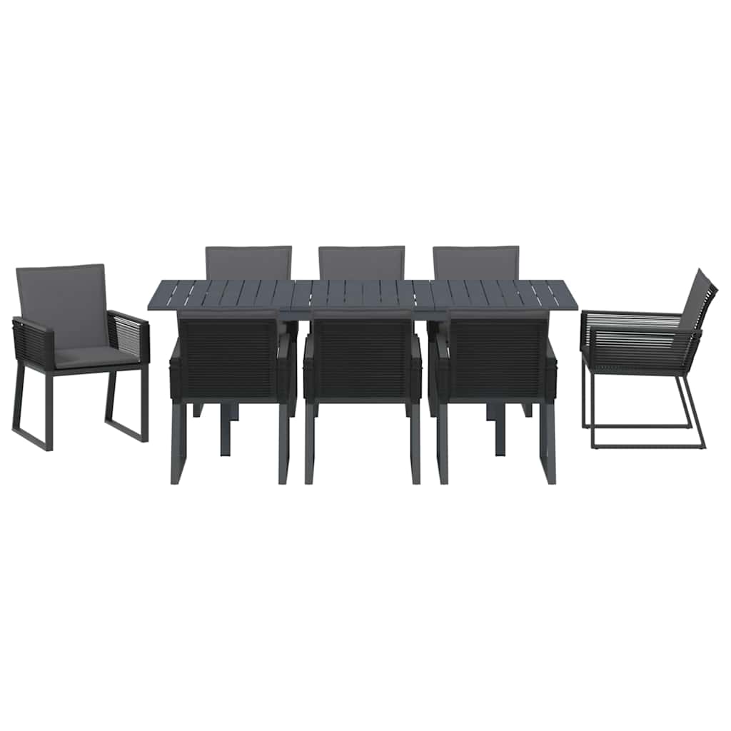Set da Pranzo per Giardino 9 pcs Nero Poly Rattan - immagine 7