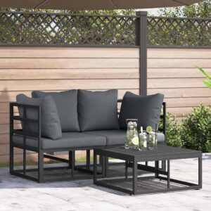 Set Divano da Giardino 3 pcs Nero Metallo