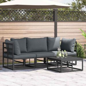 Set Divano da Giardino con cuscino 4 pcs Nero Alluminio