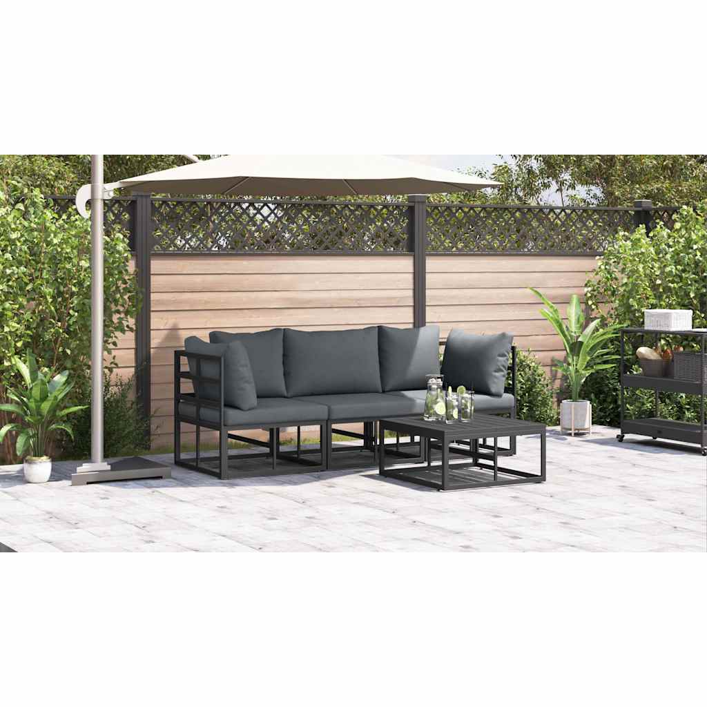 Set Divano da Giardino con cuscino 4 pcs Nero Alluminio - immagine 4