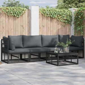 Set Divano da Giardino con cuscino 4 pcs Nero Alluminio