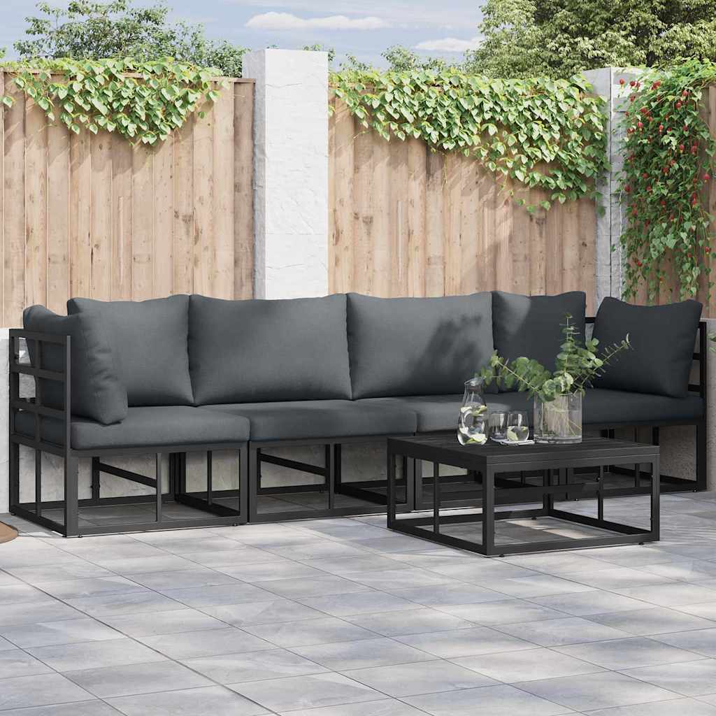 Set Divano da Giardino con cuscino 4 pcs Nero Alluminio