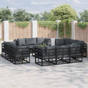 Set Divano da Giardino con cuscino 12 pcs Nero Alluminio