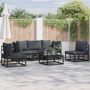 Set Divano da Giardino con cuscino 5 pcs Nero Alluminio