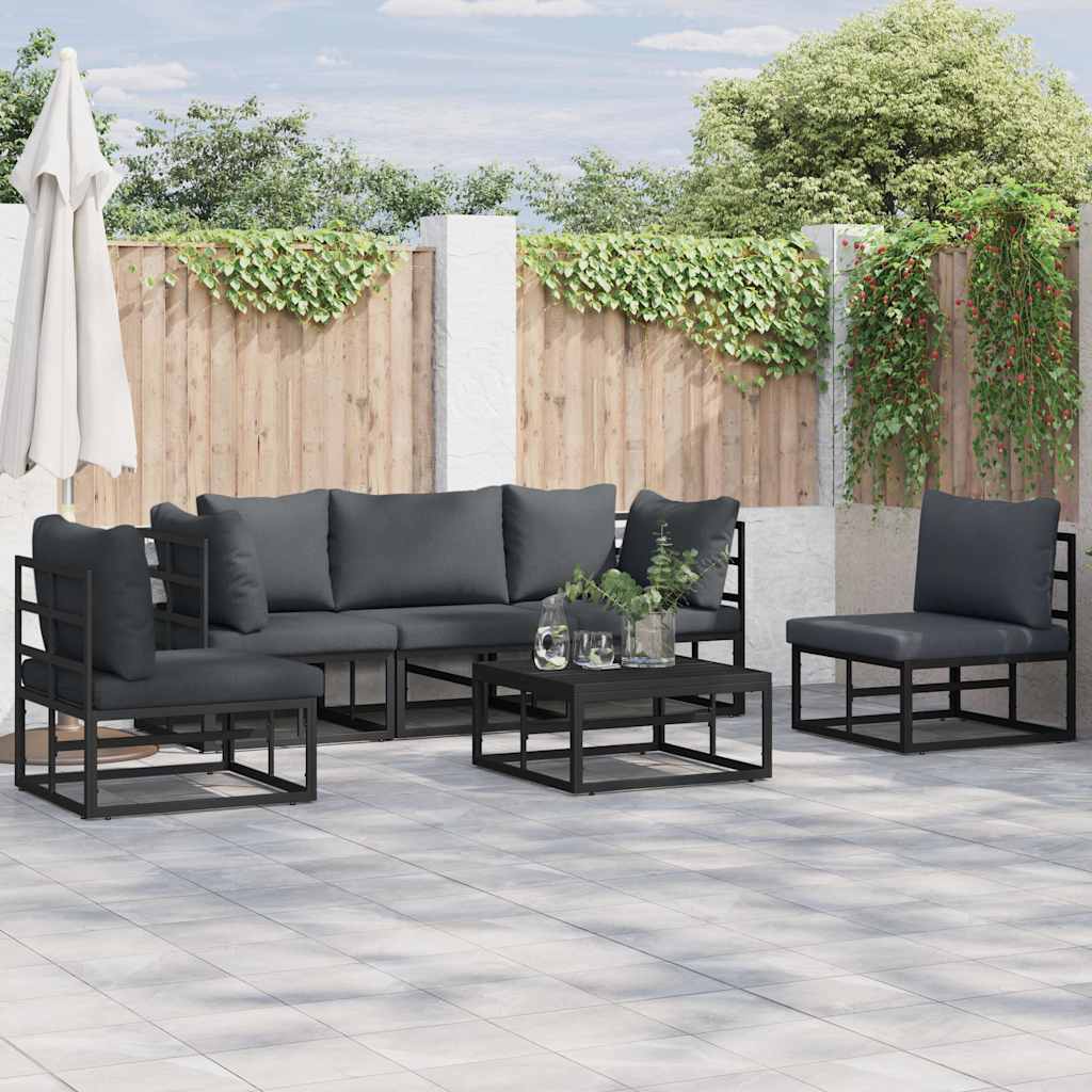 Set Divano da Giardino con cuscino 5 pcs Nero Alluminio