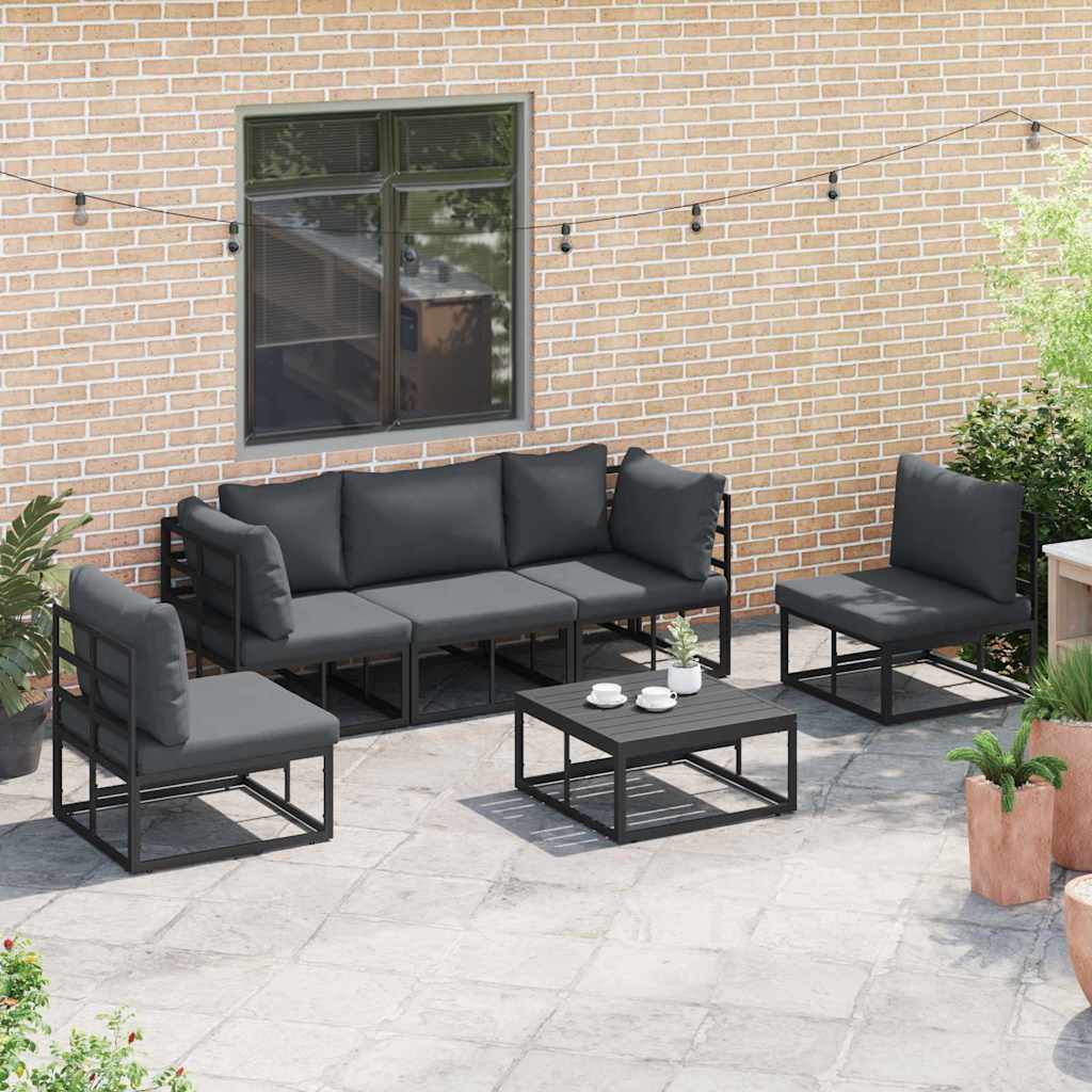 Set Divano da Giardino con cuscino 5 pcs Nero Alluminio - immagine 5