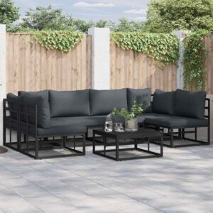 Set Divano da Giardino con cuscino 7 pcs Nero Alluminio