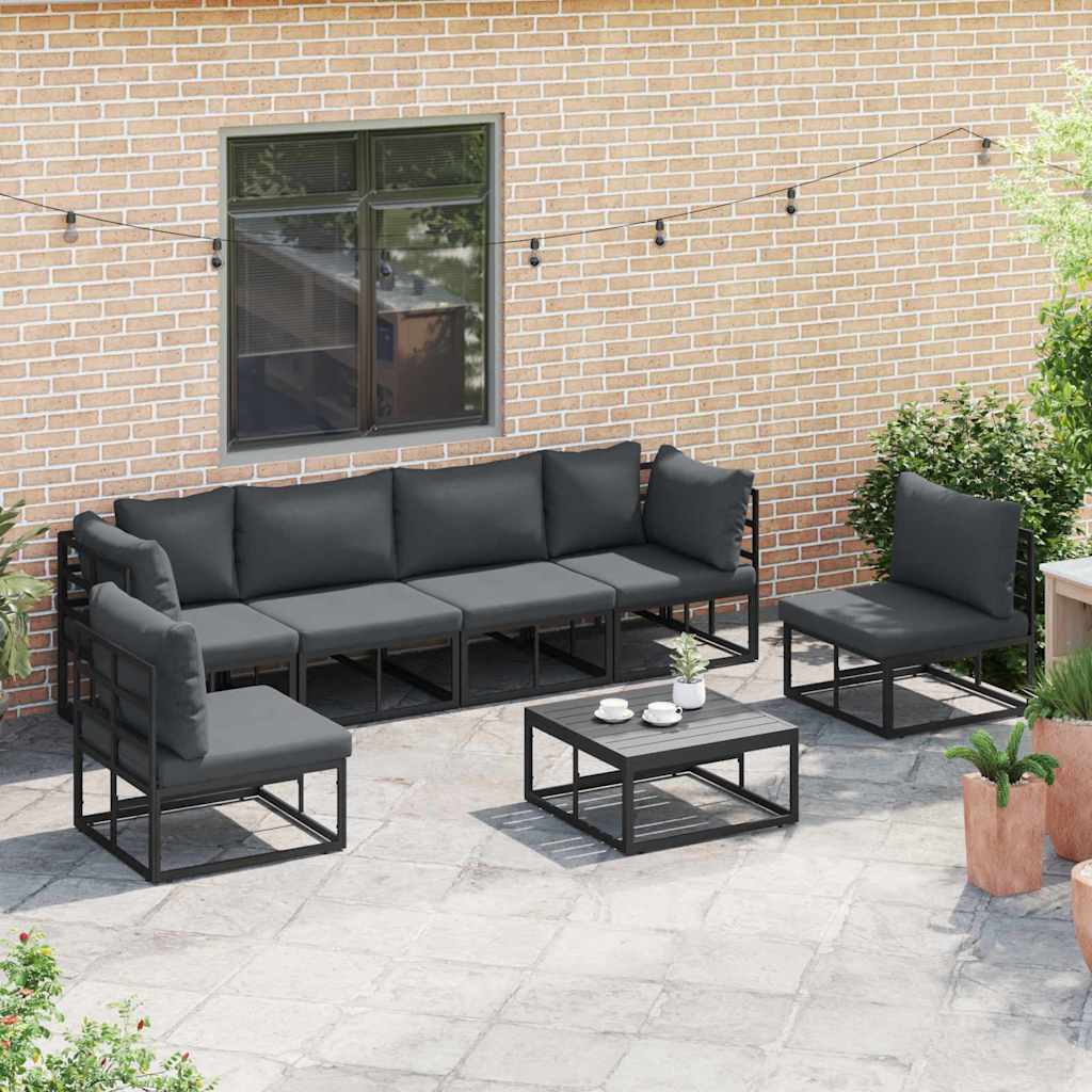 Set Divano da Giardino con cuscino 7 pcs Nero Alluminio - immagine 5