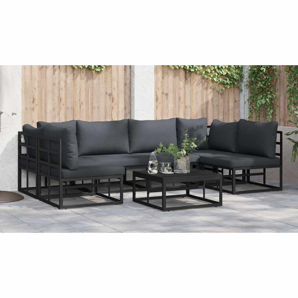 Set Divano da Giardino con cuscino 7 pcs Nero Alluminio - immagine 6