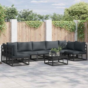 Set Divano da Giardino con cuscino 8 pcs Nero Alluminio