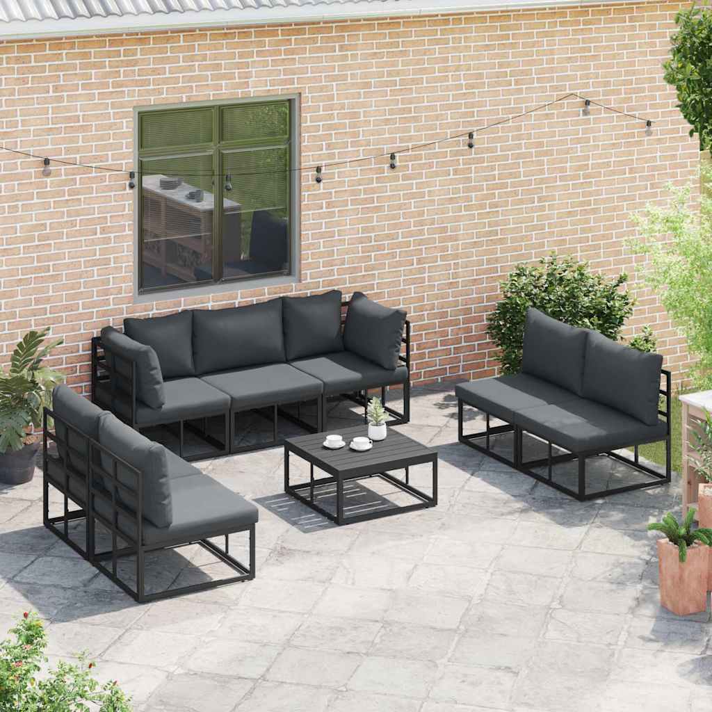 Set Divano da Giardino con cuscino 8 pcs Nero Alluminio - immagine 5