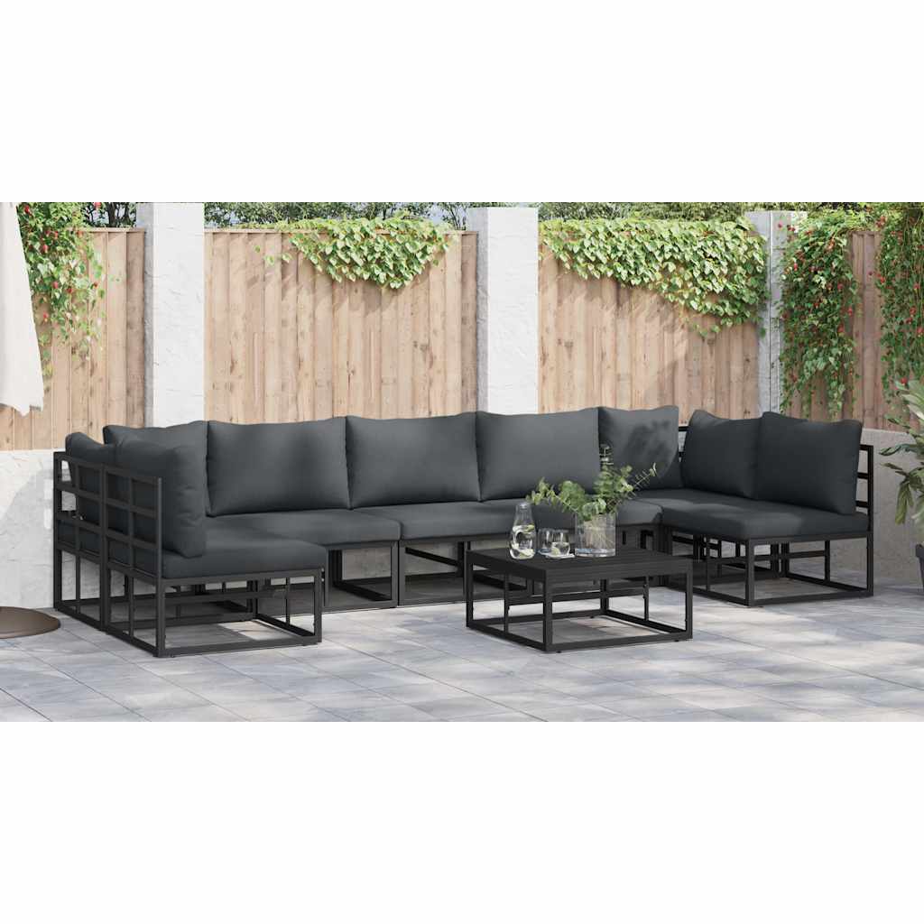 Set Divano da Giardino con cuscino 8 pcs Nero Alluminio - immagine 6
