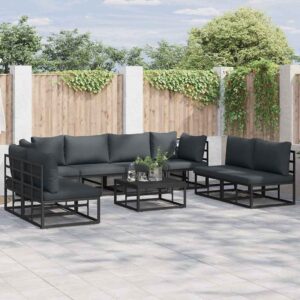 Set Divano da Giardino con cuscino 9 pcs Nero Alluminio