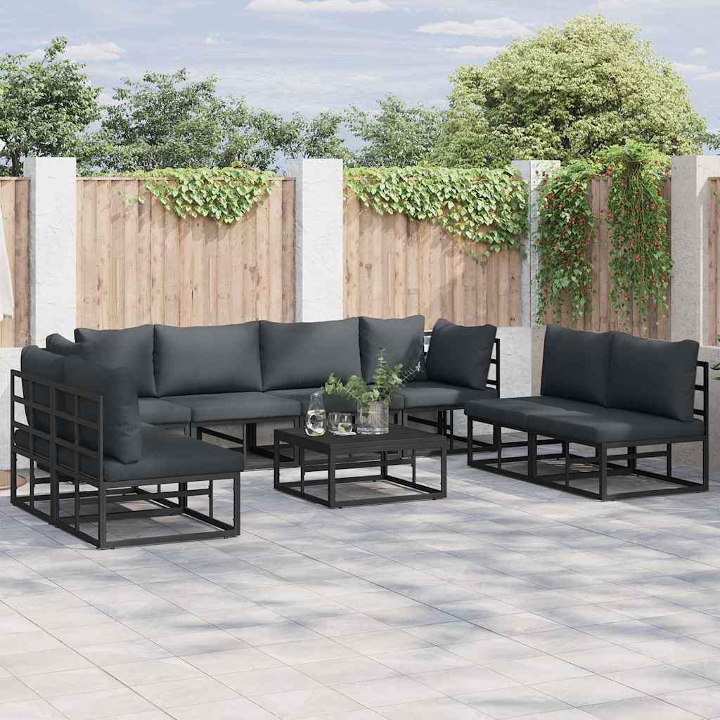 Set Divano da Giardino con cuscino 9 pcs Nero Alluminio
