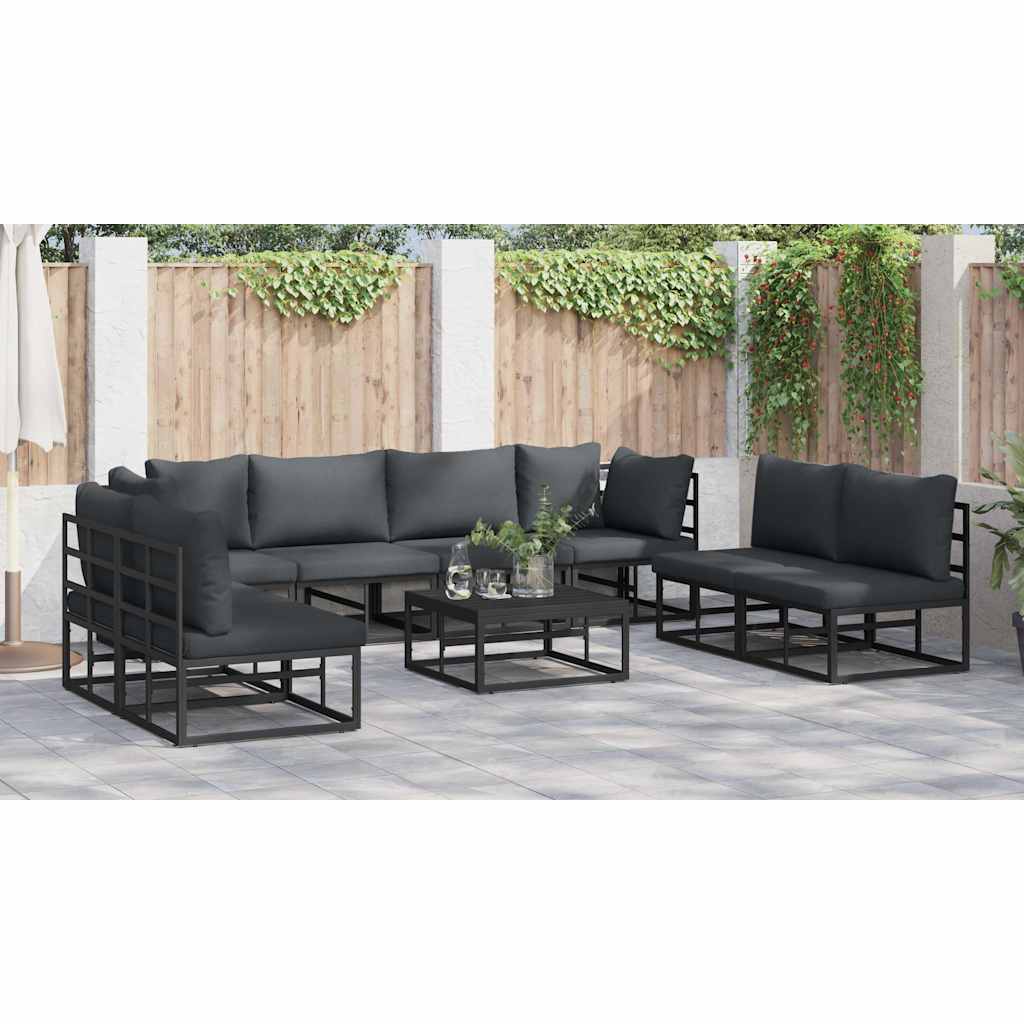 Set Divano da Giardino con cuscino 9 pcs Nero Alluminio - immagine 4