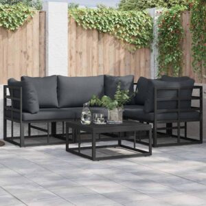 Set Divano da Giardino con cuscino 4 pcs Nero Alluminio