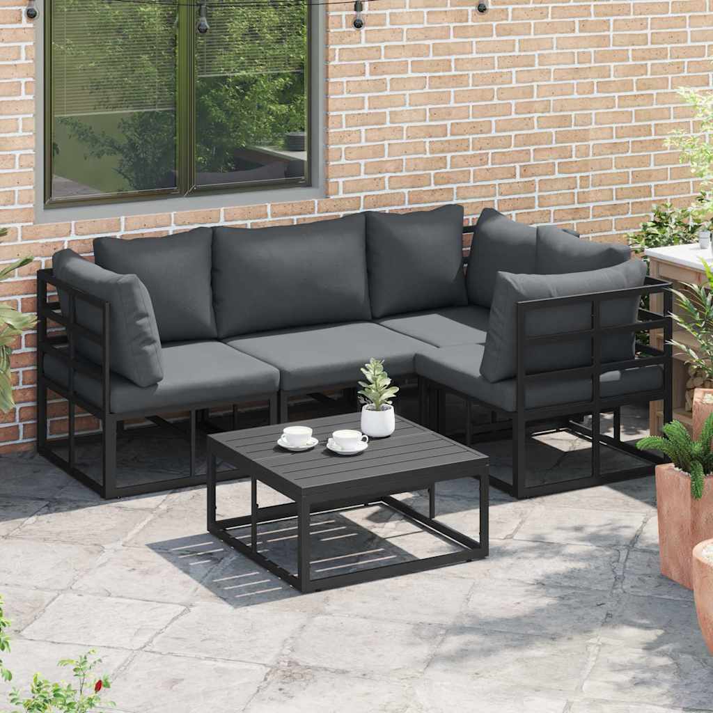 Set Divano da Giardino con cuscino 4 pcs Nero Alluminio - immagine 3