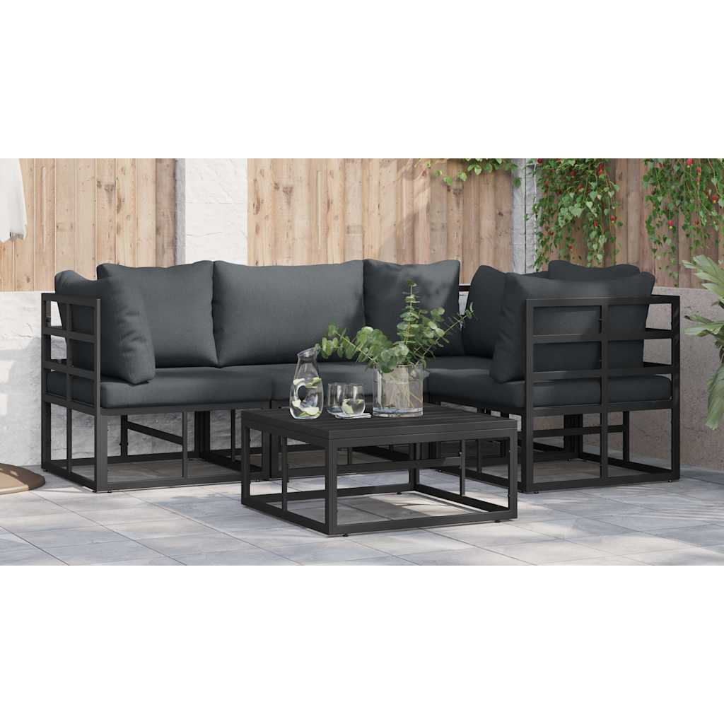 Set Divano da Giardino con cuscino 4 pcs Nero Alluminio - immagine 4