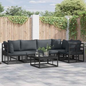 Set Divano da Giardino con cuscino 6 pcs Nero Alluminio