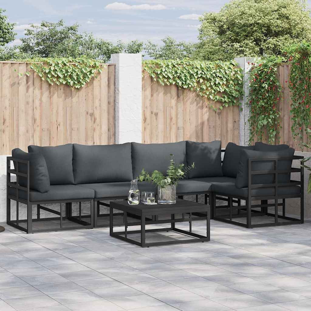 Set Divano da Giardino con cuscino 6 pcs Nero Alluminio