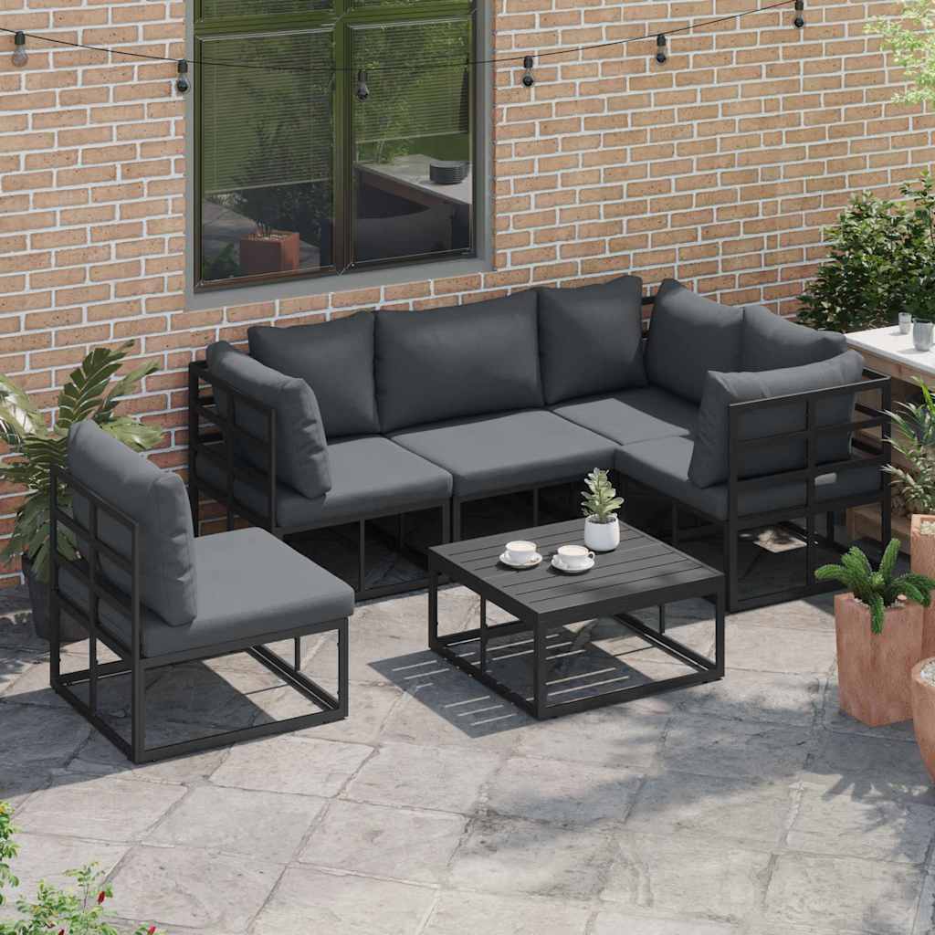 Set Divano da Giardino con cuscino 6 pcs Nero Alluminio - immagine 3
