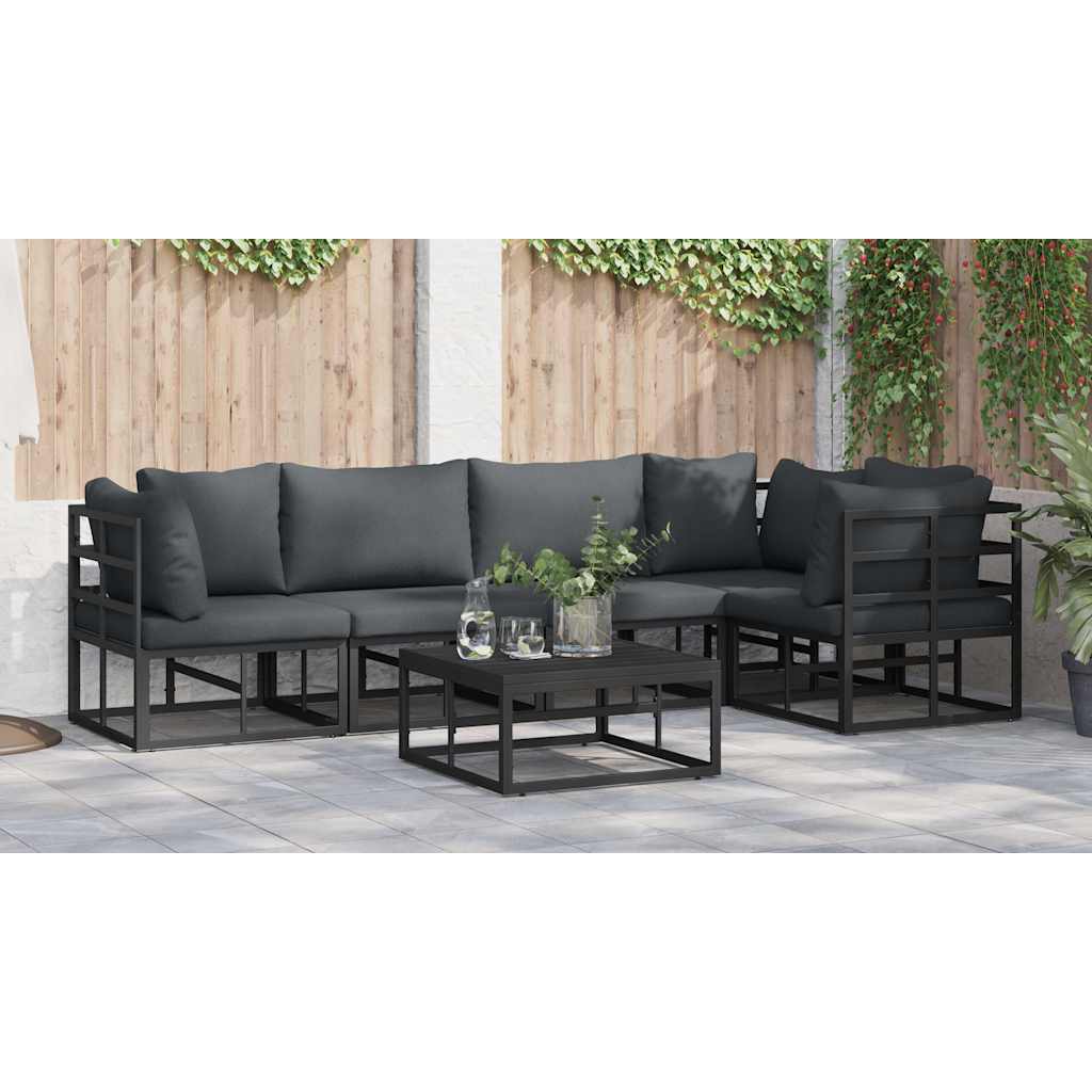 Set Divano da Giardino con cuscino 6 pcs Nero Alluminio - immagine 4