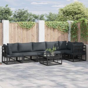 Set Divano da Giardino con cuscino 6 pcs Nero Alluminio