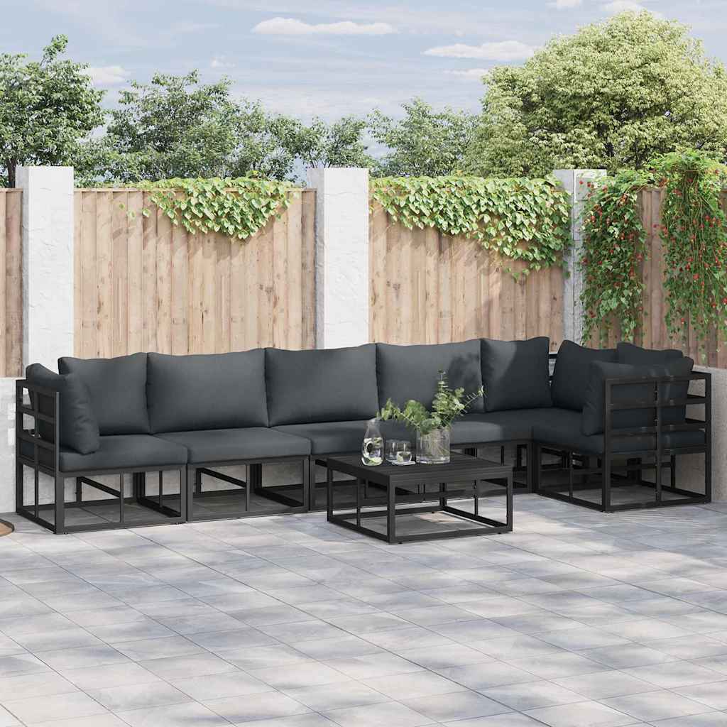 Set Divano da Giardino con cuscino 6 pcs Nero Alluminio