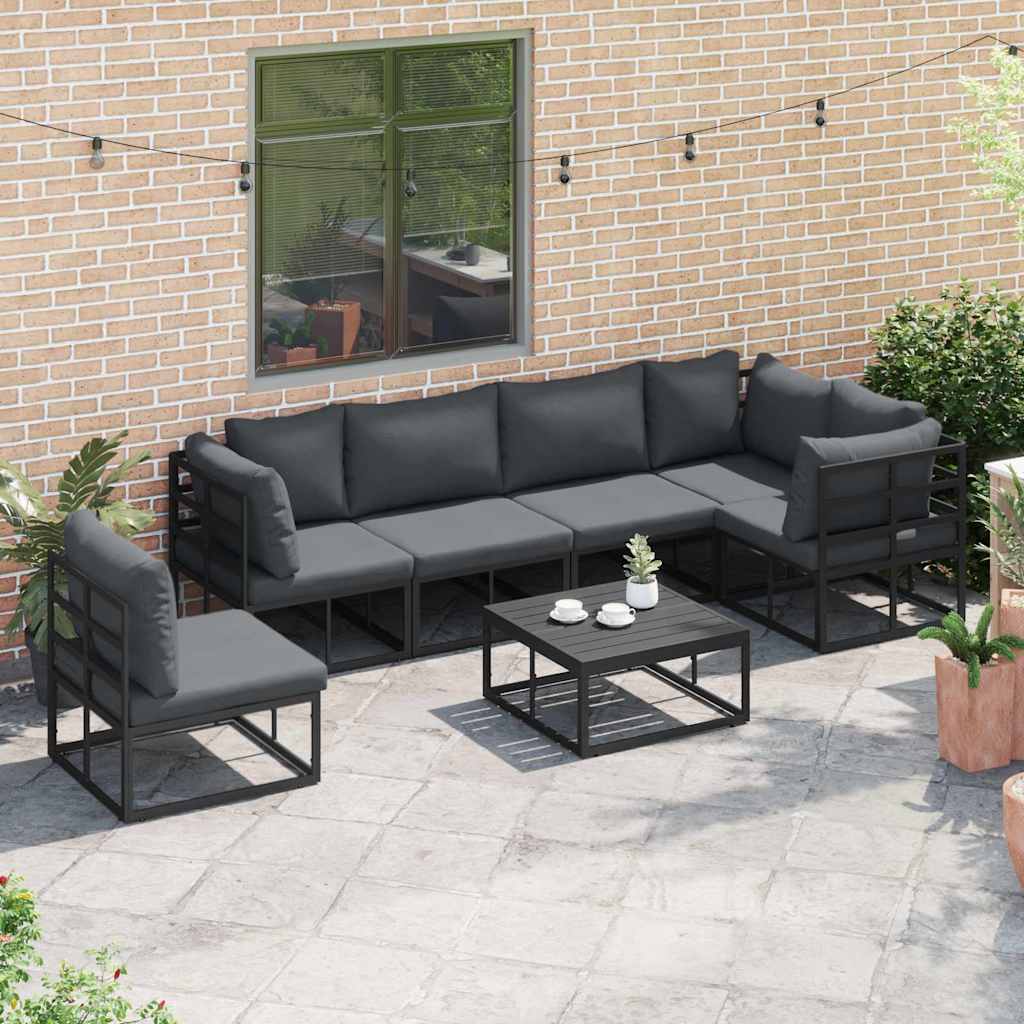 Set Divano da Giardino con cuscino 6 pcs Nero Alluminio - immagine 3
