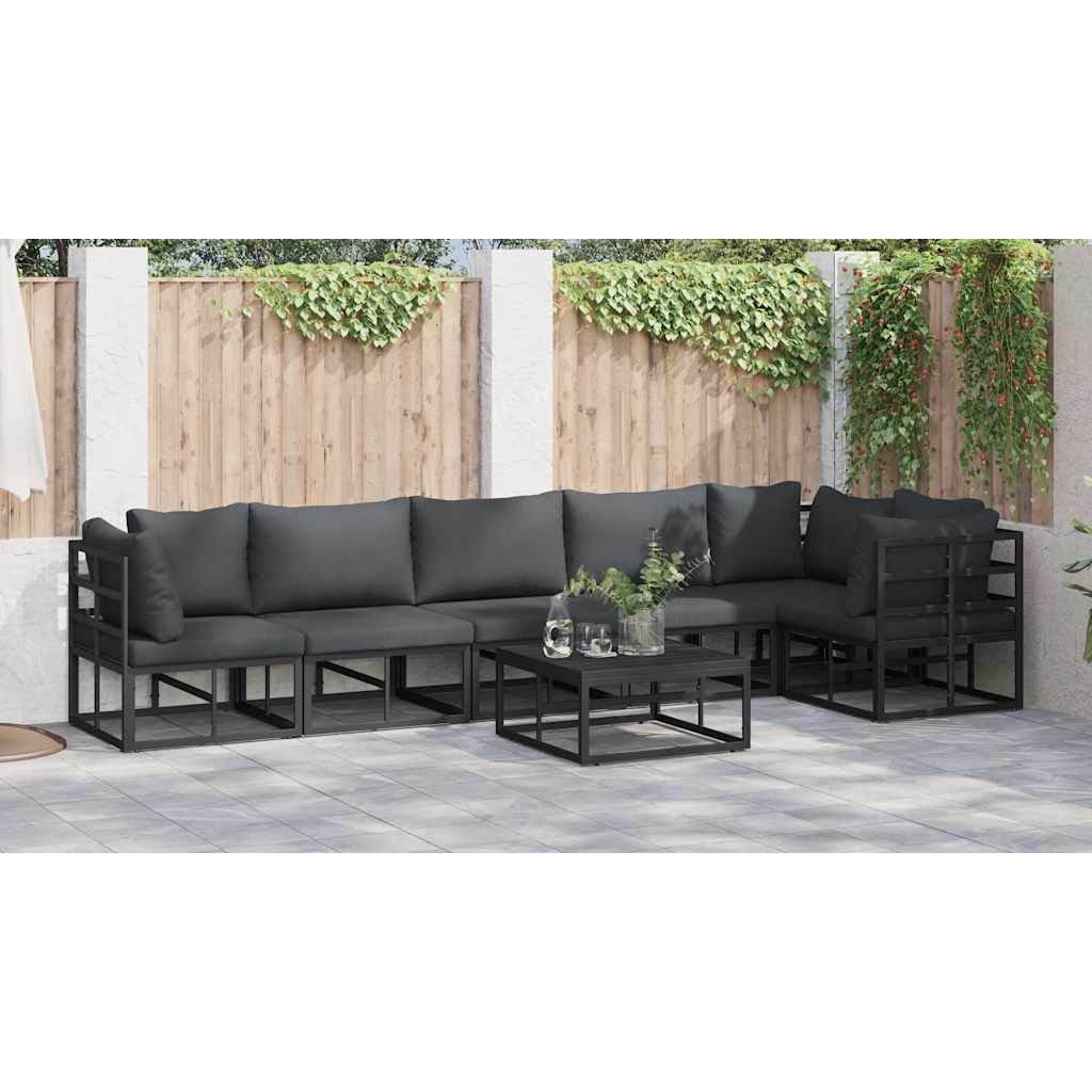Set Divano da Giardino con cuscino 6 pcs Nero Alluminio - immagine 4