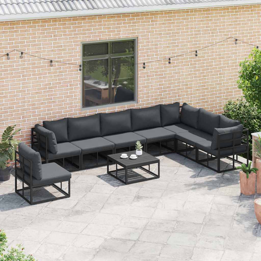 Set Divano da Giardino con cuscino 8 pcs Nero Alluminio - immagine 3