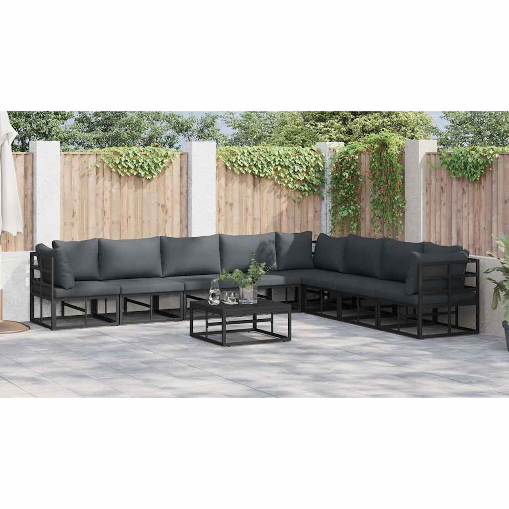 Set Divano da Giardino con cuscino 8 pcs Nero Alluminio - immagine 4