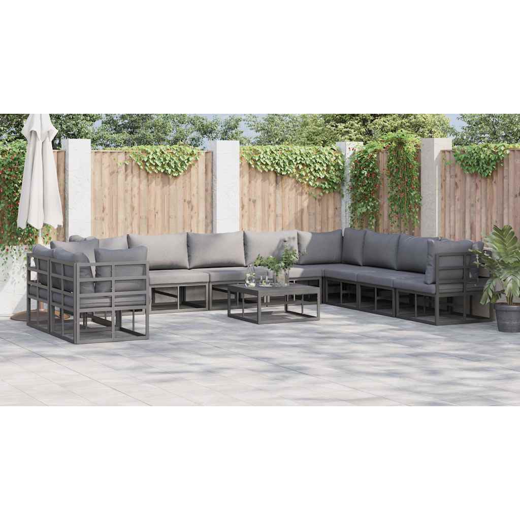 Set Divano da Giardino con cuscino 11 pcs Nero Alluminio - immagine 4