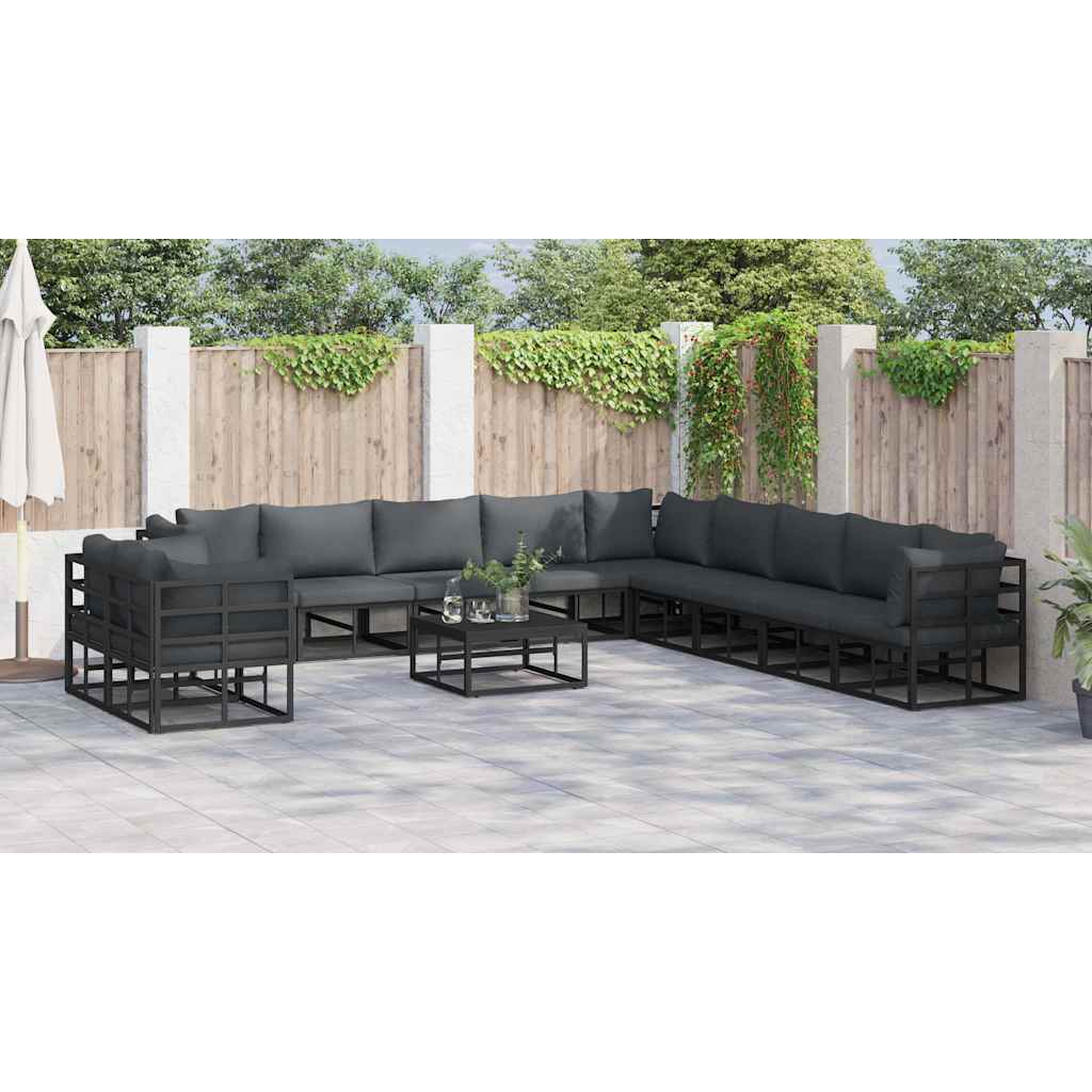 Set Divano da Giardino con cuscino 11 pcs Nero Alluminio - immagine 4