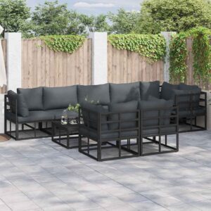 Set Divano da Giardino con cuscino 8 pcs Nero Alluminio