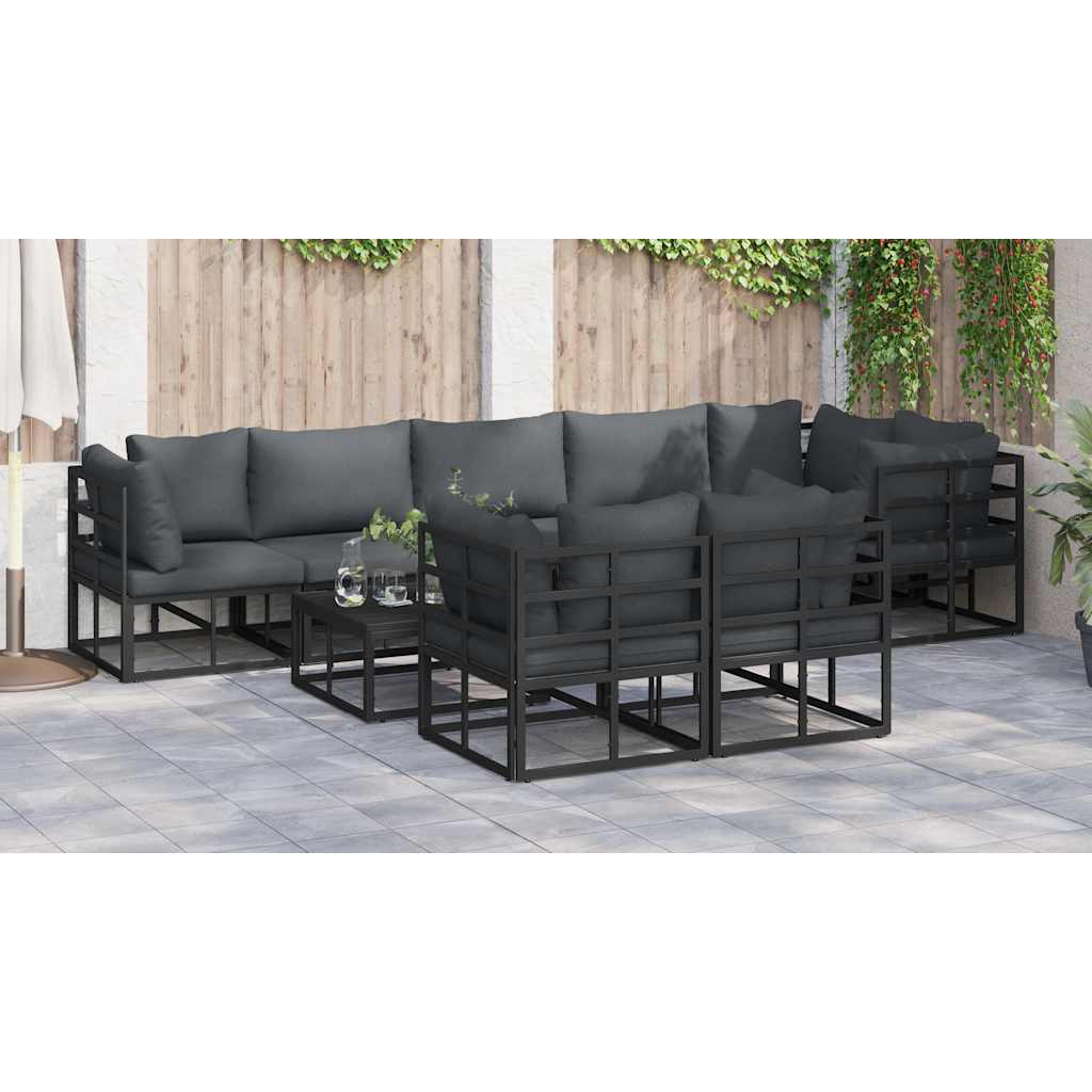 Set Divano da Giardino con cuscino 8 pcs Nero Alluminio - immagine 4